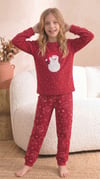 Kız Çocuk Pijama Takımı 6-12 Yaş 6777 Kardan Adamlı Bordo