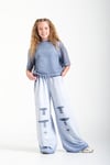 Loco Kız Çocuk 8-15 Yaş 8169 3 lü Yıkamalı File Bluz Pantolon Takım Mavi
