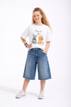 Loco Kız Çocuk 8-15 Yaş 8719 Köpek Baskılı Denim Şort Takım