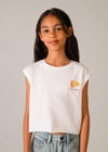 Mayoral Kız  Arkası  Palmiya Baskılı T-shirt Beyaz 6014