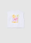 Mayoral Kız  Arkası  Palmiya Baskılı T-shirt Beyaz 6014