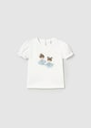 Mayoral Yazlık Kız 12 Ay-4 Yaş Kısa Kol T-shirt Krem Mavi 1041