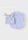 Mayoral Yazlık Kız 4-10 Yaş Bluz Gömlek Set Mavi Çizgili 3185