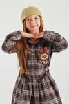 Nov7 Kız N1210 Kemerli Ekose Elbise Kahverengi