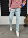 Buz Mavisi Yırtık Baggy Jean