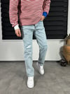 Buz Mavisi Yırtık Baggy Jean