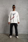 Kuş Baskılı Oversize Sweatshirt Beyaz