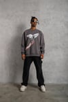 Kuş Baskılı Oversize Sweatshirt Gri