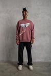 Kuş Baskılı Oversize Sweatshirt Gül Kurusu