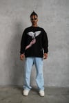 Kuş Baskılı Oversize Sweatshirt Siyah