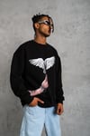 Kuş Baskılı Oversize Sweatshirt Siyah