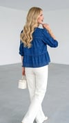 Denim Görünümlü Tiril Tiril Peplum Bluz