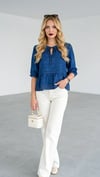 Denim Görünümlü Tiril Tiril Peplum Bluz