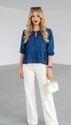 Denim Görünümlü Tiril Tiril Peplum Bluz