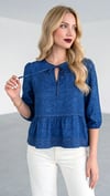 Denim Görünümlü Tiril Tiril Peplum Bluz