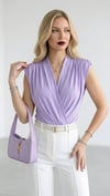 Lila Kruvaze Yaka Drape Detaylı Bodysuit