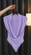 Lila Kruvaze Yaka Drape Detaylı Bodysuit
