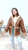 Peluş Kürklü Torba Cep Detaylı Deri Mont