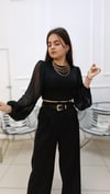 Tül kollu Croptop Bluz