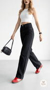 Yüksek Bel Geniş Paça Siyah Premium Wide Leg Denim Pantolon