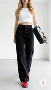 Yüksek Bel Geniş Paça Siyah Premium Wide Leg Denim Pantolon