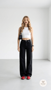 Yüksek Bel Geniş Paça Siyah Premium Wide Leg Denim Pantolon