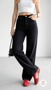 Yüksek Bel Geniş Paça Siyah Premium Wide Leg Denim Pantolon