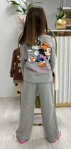 Hey Minnie Gri Sweat Kumaş Bol Paça Kız Çocuk Takımı