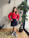 Kırmızı Siyah Fırfırlı Şort Etekli Kız Çocuk Takımı