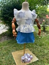 Kız bebek mavi beyaz şort etekli takım
