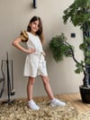 KIZ ÇOCUK ÇİZGİLİ ŞORT YELEK TAKIM