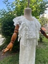 Kız çocuk ekru crop-pantolon dantel detaylı takım