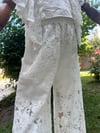 Kız çocuk ekru crop-pantolon dantel detaylı takım