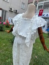 Kız çocuk ekru crop-pantolon dantel detaylı takım