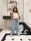 Kız Çocuk Ekru Müslin Önü Çiçekli Crop