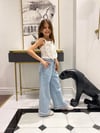 Kız Çocuk Ekru Müslin Önü Çiçekli Crop