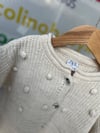 Krem PonPon Detaylı Kız Çocuk Çıtçıtlı Triko Hırka Kazak