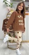Smile Happy Sweat Kumaş Fitilli Taytlı Kız Çocuk Takım