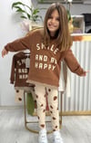 Smile Happy Sweat Kumaş Fitilli Taytlı Kız Çocuk Takım