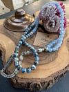 Aquamarine ve K2 Jasper( Raindrope Azurit) Doğaltaş Tesbih 99''luk  mm 