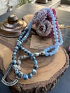Aquamarine ve K2 Jasper( Raindrope Azurit) Doğaltaş Tesbih 99''luk  mm 