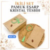 Pamuklu Eşarp Kristal Tesbih Set