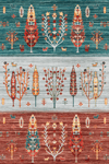 Alpin Home New Age Yıkanabilir Etnik Figürlü Bordo Gri Turkuaz Renk Dokuma Taban Kaymaz Kilim 