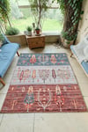 Alpin Home New Age Yıkanabilir Etnik Figürlü Bordo Gri Turkuaz Renk Dokuma Taban Kaymaz Kilim 