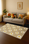 Alpina Home Enjoy Yıkanabilir Papatya Desenli Salon Mutfak Balkon Dokuma Tabanlı Kilim