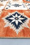 Alpina Home Lavin Turuncu Krem Çiçek Figürlü Kilim Dokuma Taban, Saçaksız Overlok, Antialerjik