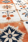 Alpina Home Lavin Turuncu Krem Çiçek Figürlü Kilim Dokuma Taban, Saçaksız Overlok, Antialerjik