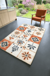 Alpina Home Lavin Turuncu Krem Çiçek Figürlü Kilim Dokuma Taban, Saçaksız Overlok, Antialerjik