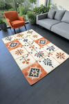 Alpina Home Lavin Turuncu Krem Çiçek Figürlü Kilim Dokuma Taban, Saçaksız Overlok, Antialerjik