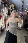 Asimetrik Kesim Işıltılı Bluz